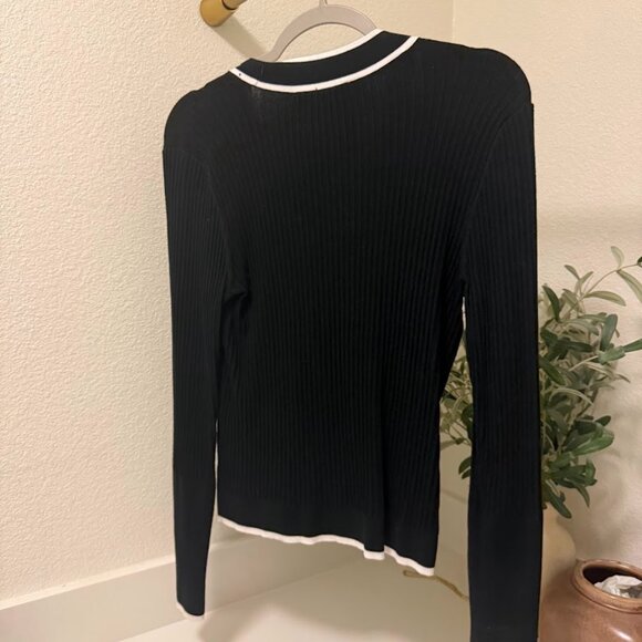 Preppy Black & White Contrast Trim Cardigan – LOFT, Size M - Picture 2 of 5